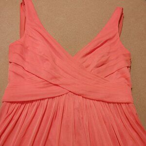 David Bridal Guava Coral Pleated Dress Size 10 V Neck Elegant Evening Wear Dance
